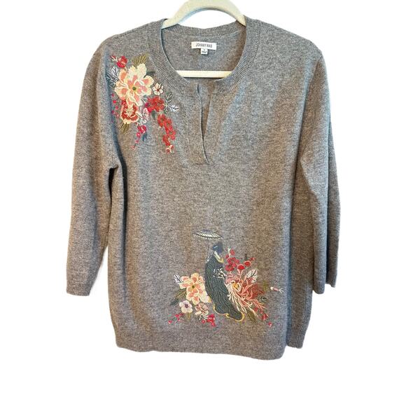 Johnny Was Cashmere Sweater Embroidered Geisha Gray Size S - Picture 2 of 12